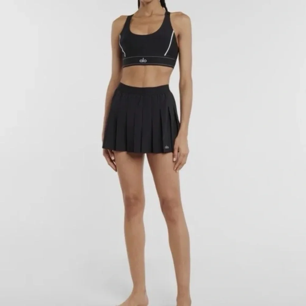 Alo Yoga Varsity Pleated Mini Tennis Skirt Black Size Small